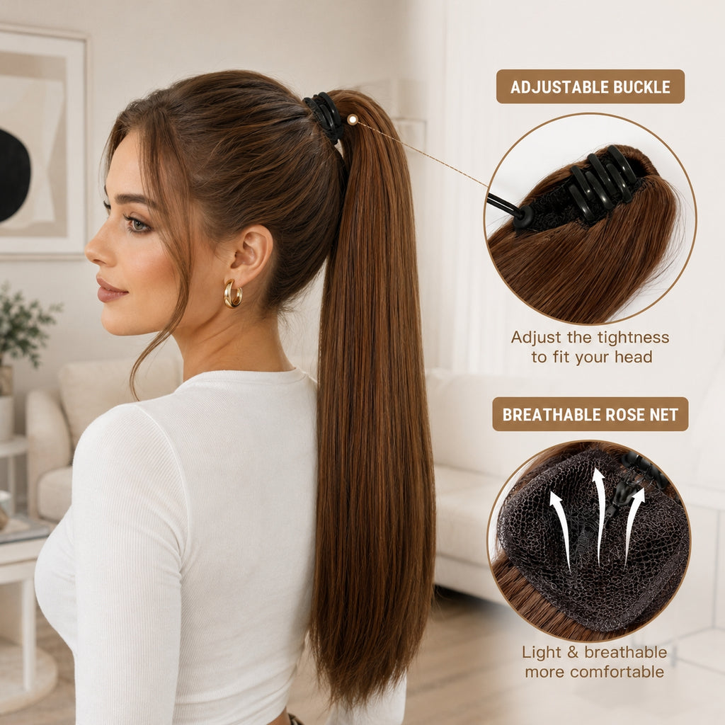 Droite Poneytail Extension Drawstring Ombre Brown LongClip-in Coiffure pour les femmes noires S