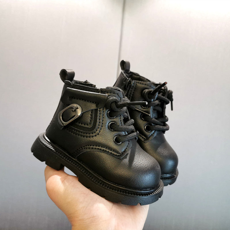 Bottes de cheville en cuir épais doublées de polaire d'hiver pour enfants