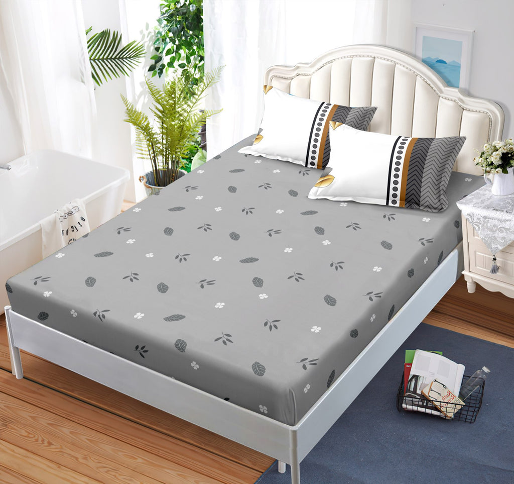 Ensemble de literie 4 piece gris et blanc de couette florale pour la Reine