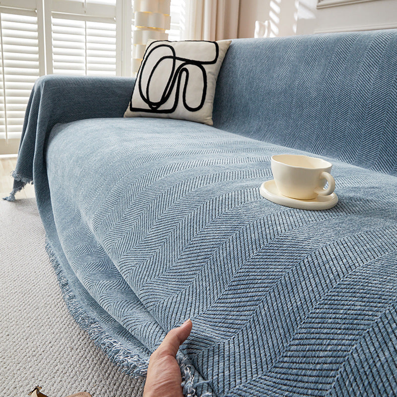 Couvercle de serviette de canapé modèle Chenille Herringbone Couvercle antidérapant Tache résistant tout compris