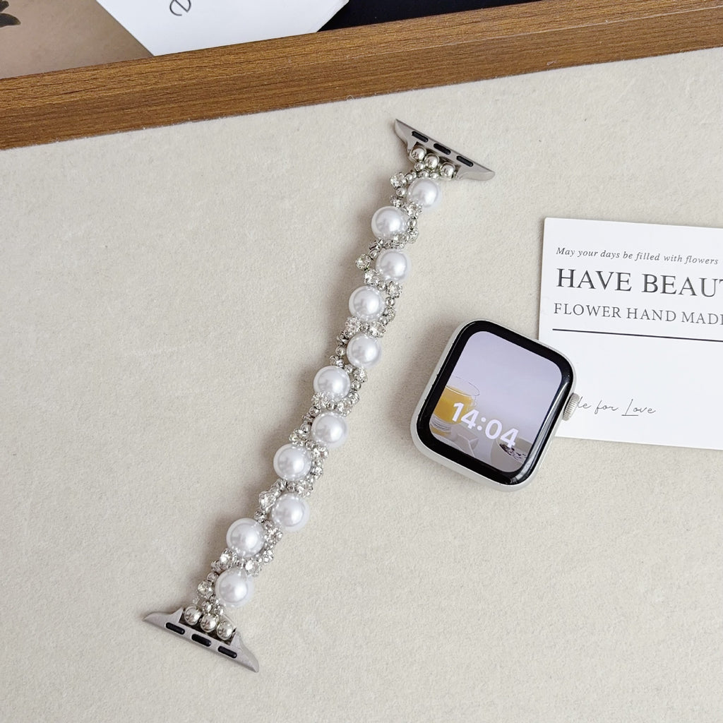 Bracelet IWatch 10 de style français avec diamant brillant et bracelet en perles