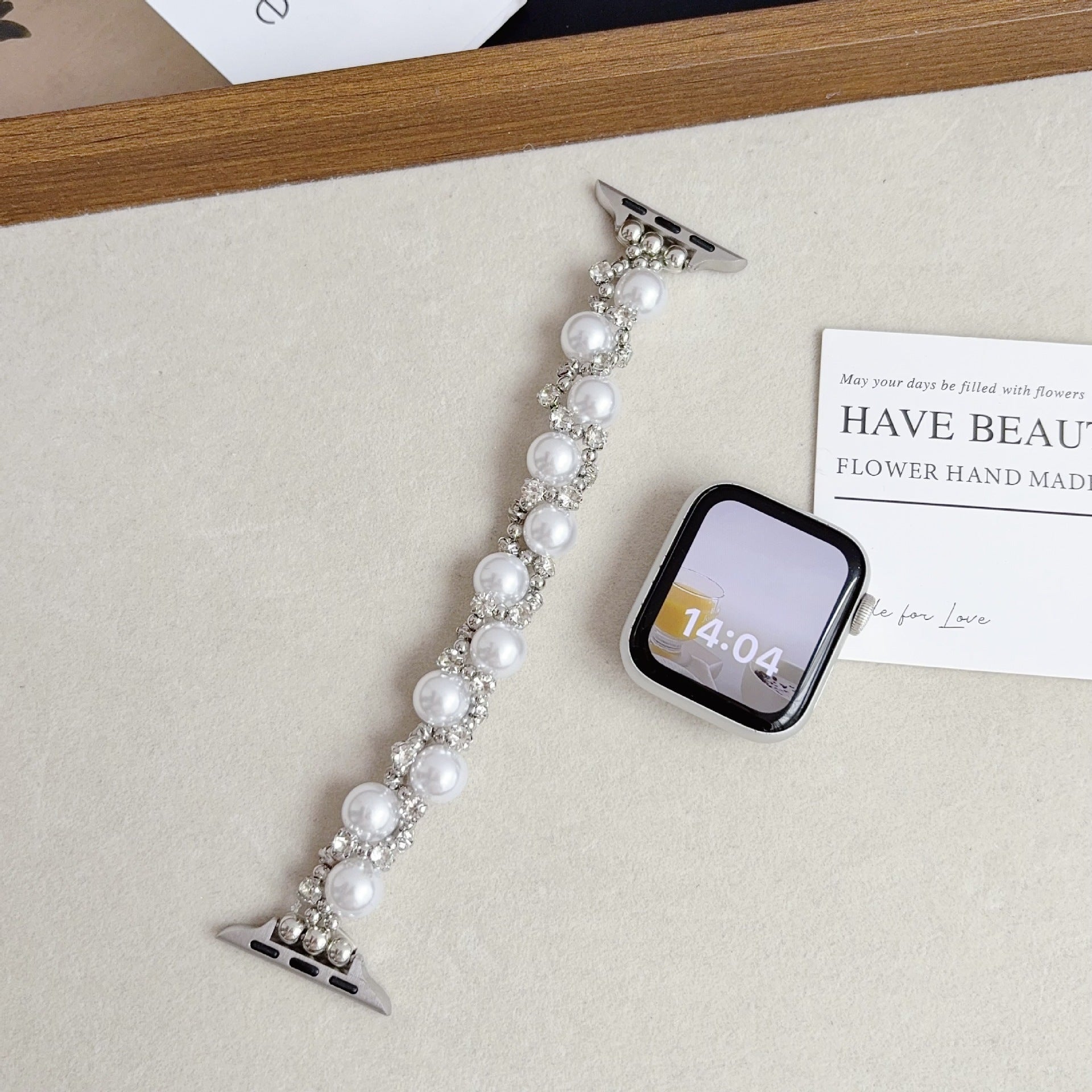 Bracelet IWatch 10 de style français avec diamant brillant et bracelet en perles