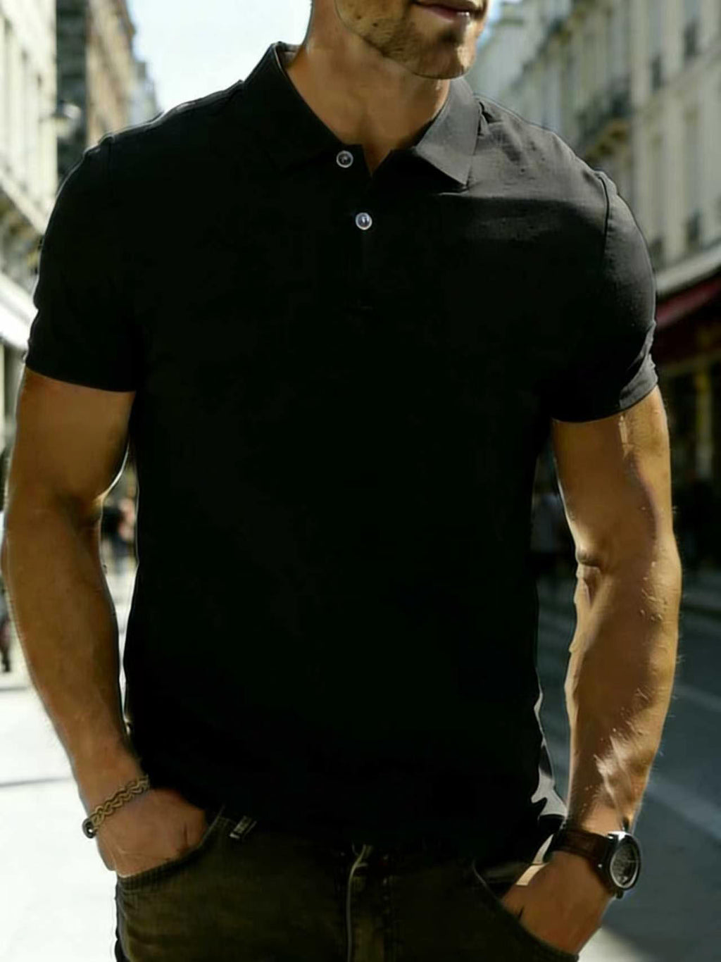 Été Slim-fit Hommes Pure Couleur Business Casual chemises à manches courtes - Trendy Breathable T