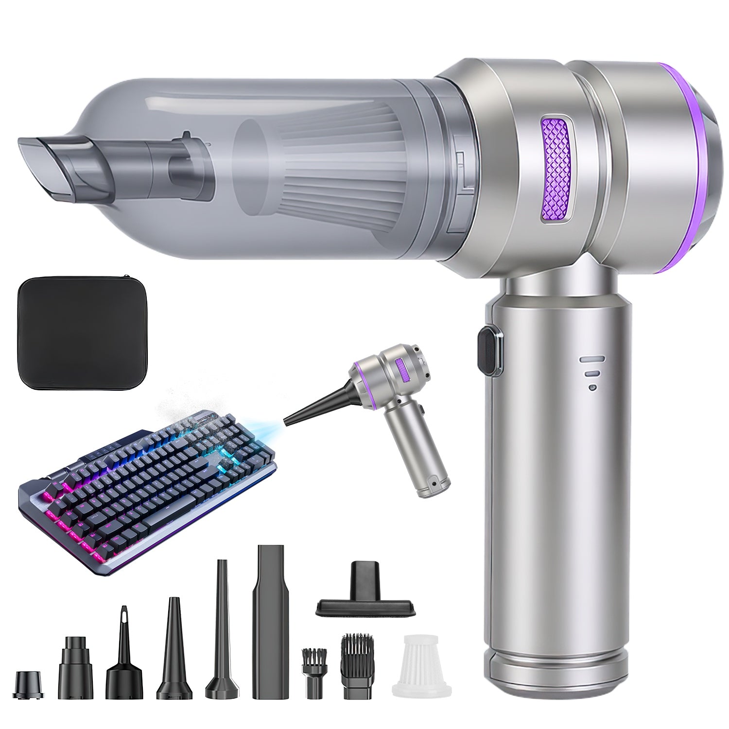 16000PA Aspirateur de voiture portatif avec moteur sans brosse 2 filtres réutilisables 4 En 1 Portabl