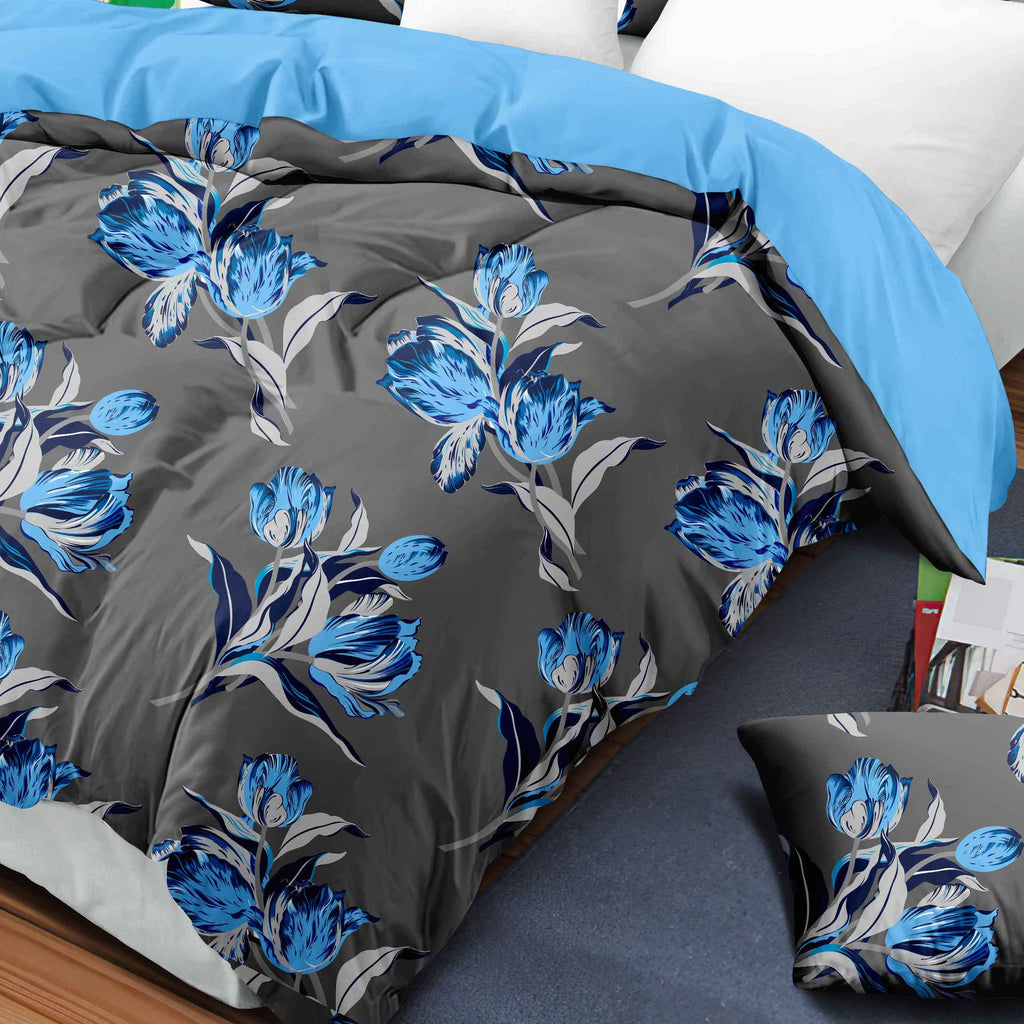 9-Piece Gray et saphir Floral couvre-lit et rideau