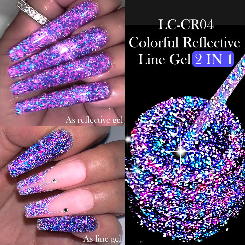 Gel d'ongle avec une finition brossée et des paillettes réfléchissantes
