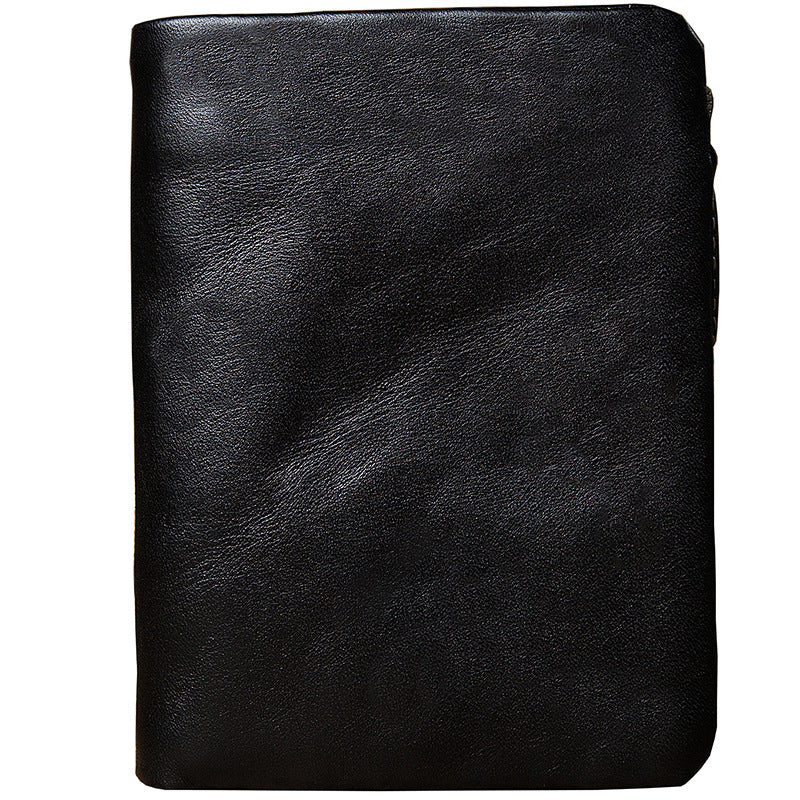 Portefeuille de fermeture éclair vertical en cuir véritable pour hommes