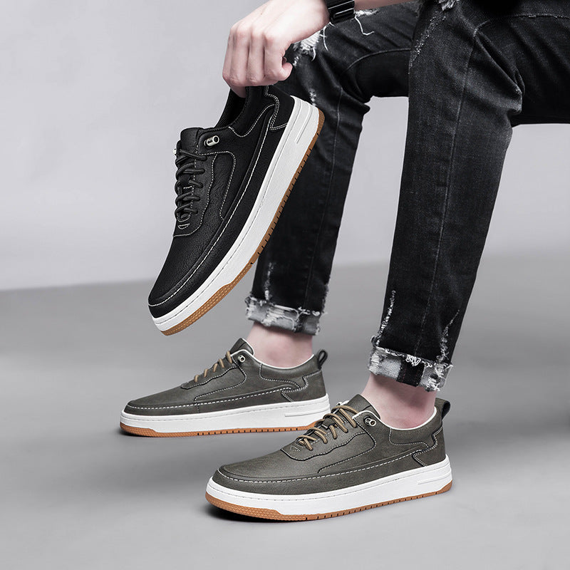 Cowhide homme Conseil Chaussures Bas épais Retro tendance plat couture faite à la main