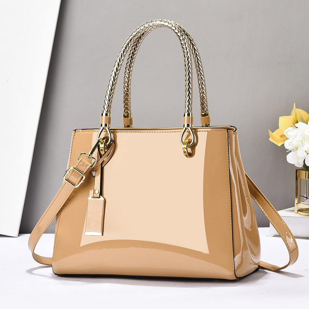 Sac à main en cuir brillant à la mode en cuir brillant Grande capacité Sac à bandoulière casual