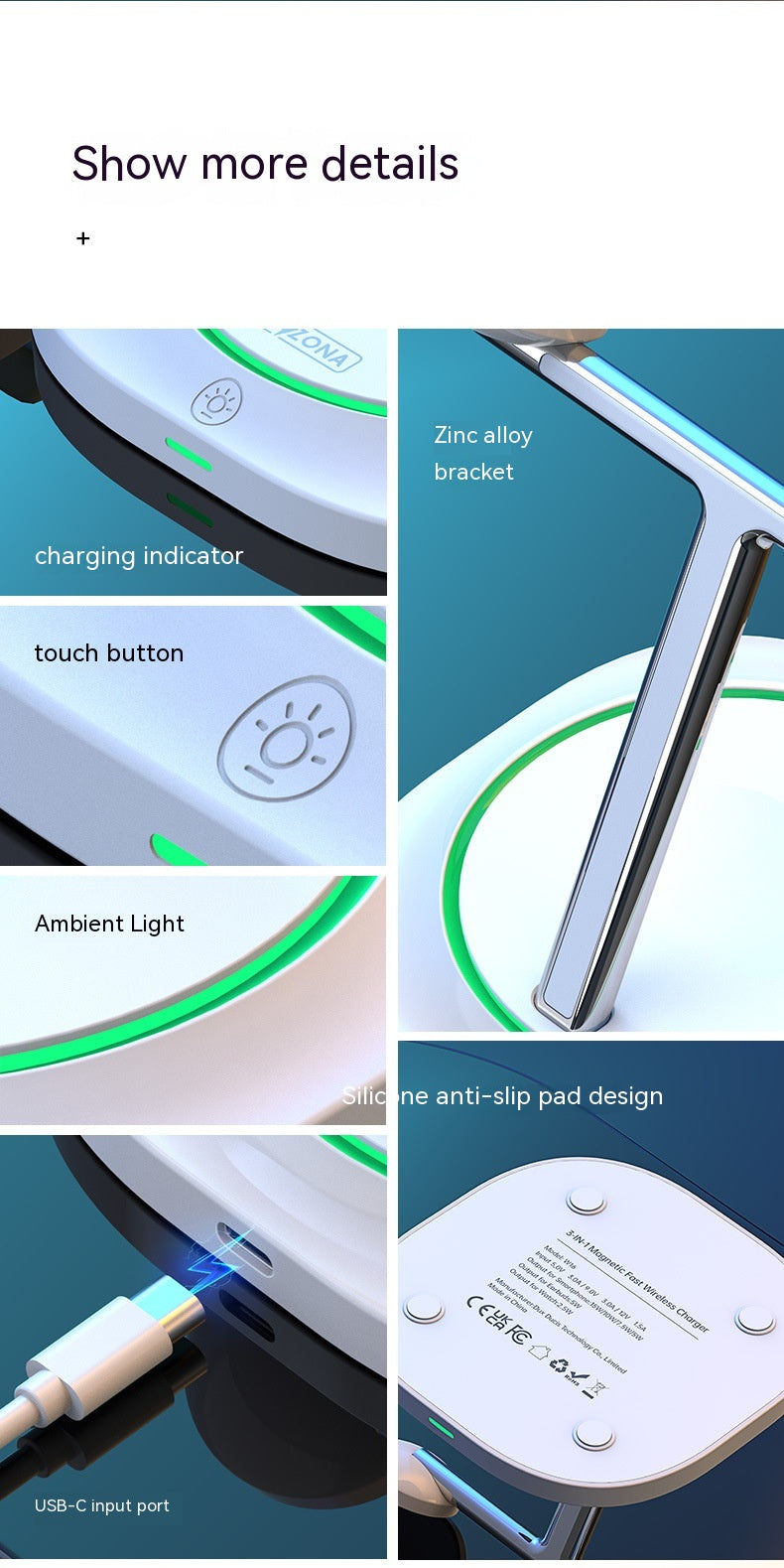 Téléphone portable Chargeur sans fil à aspiration magnétique 3-en-un 15W MagSafe Earphone Watch Des