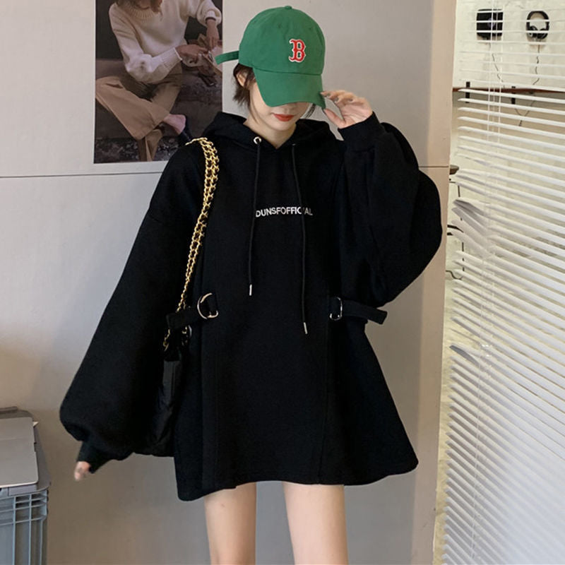 Style coréen Loose-fitting Fleece-lined Épaisseur femmes surdimensionnées Hoodie pour l'automne et gagner