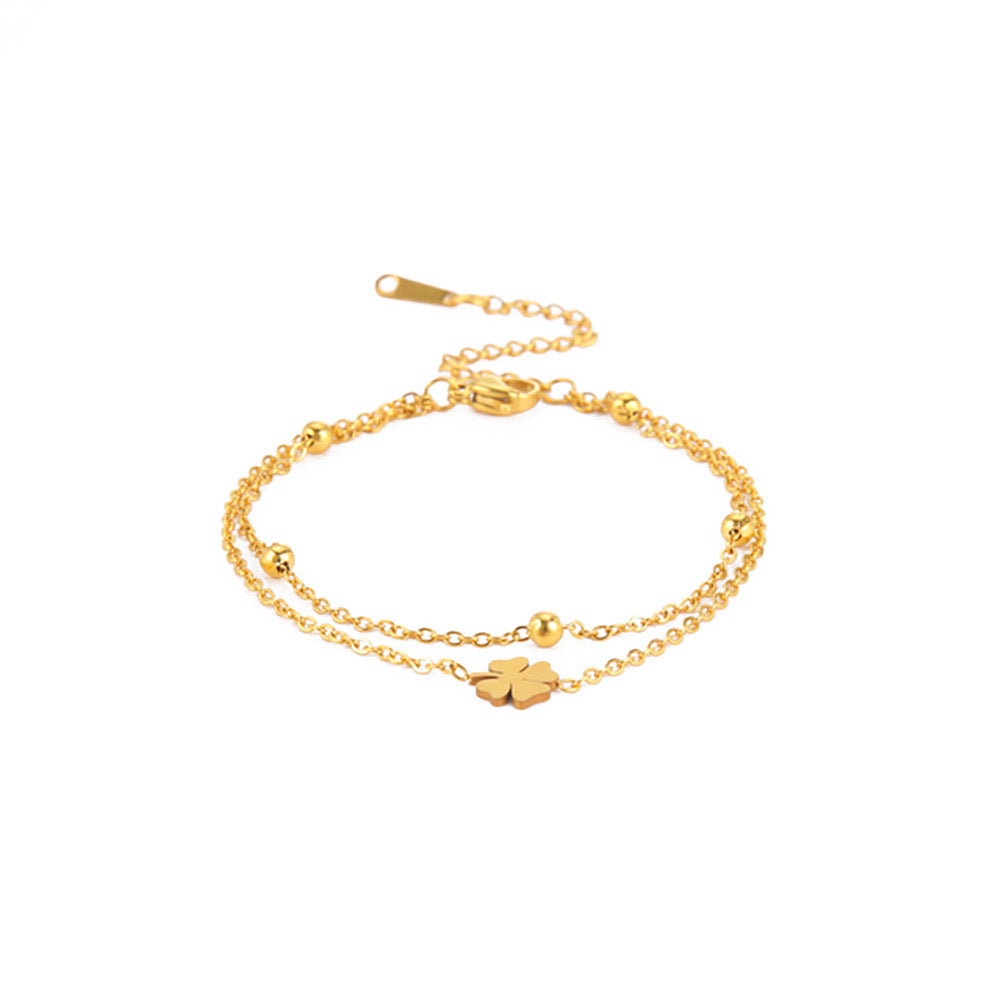 Bracelet de cheville en acier inoxydable coupe Clover Charm pour femmes