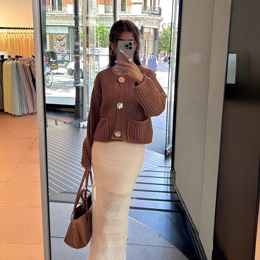 Veste à col rond à manches simples avec deux poches pour femmes