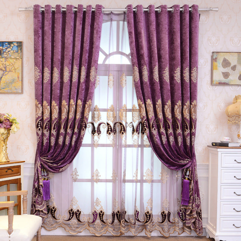 Chenille Broderie Sunshade Rideau Tissu pour chambre et salon