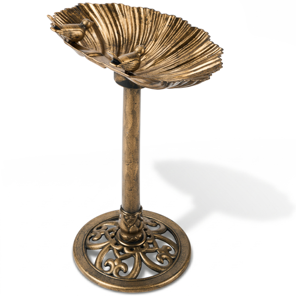 Bain d'oiseau en résine de bronze antique de 50x36x81cm avec bord de coquille et 1,4W Fontaine solaire