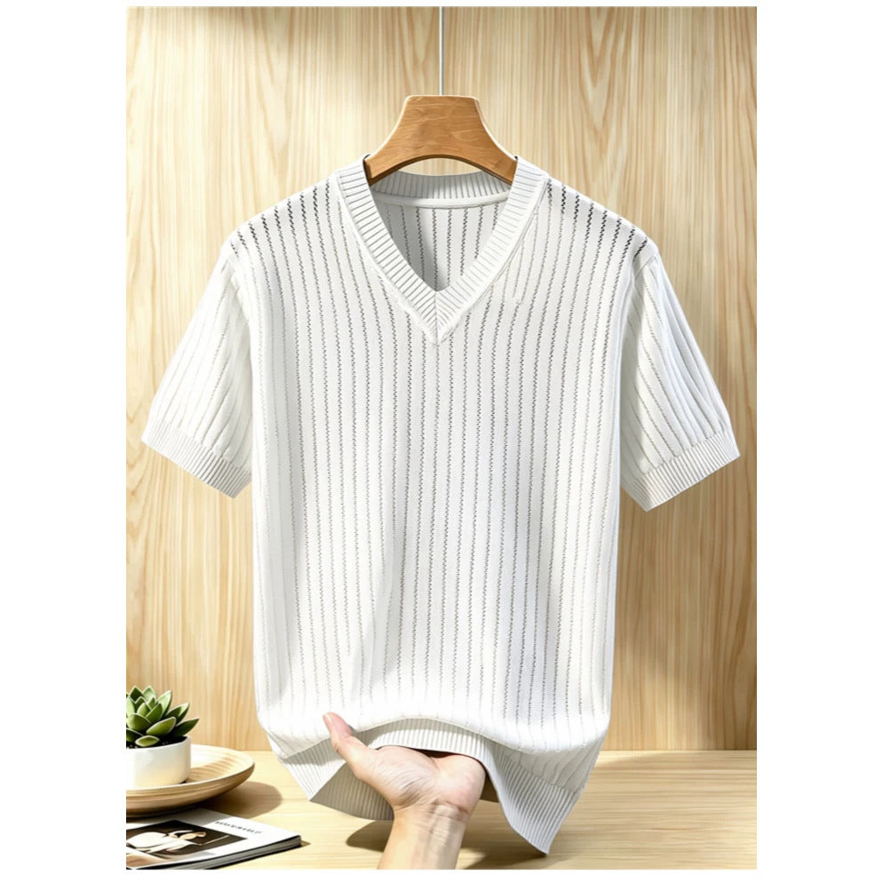 Hommes Cou V-Neck à manches courtes tricoté haut occasionnel