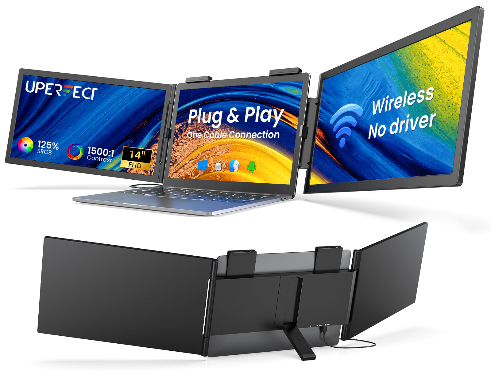 UPERFECT Portable Monitor 14 pouces sans fil triple