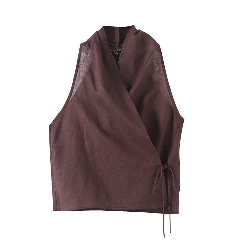 Old-money-style Halter-neck V-neck Top sans manches