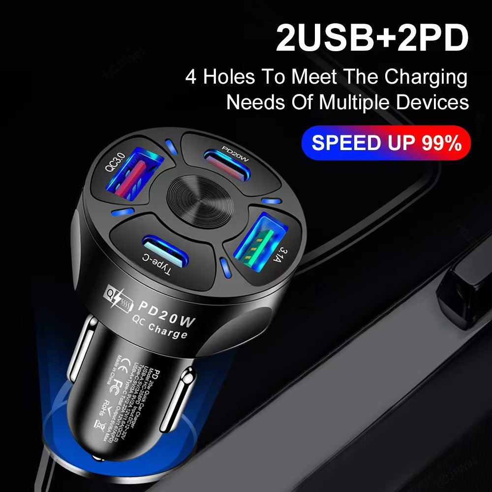 Chargeur 2-USB 2-PD allume-cigarette de voiture