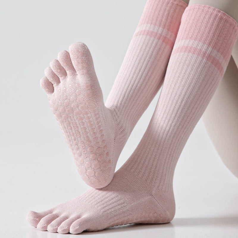 Chaussettes de yoga à cinq doigts à chevilles de couleur bloquées