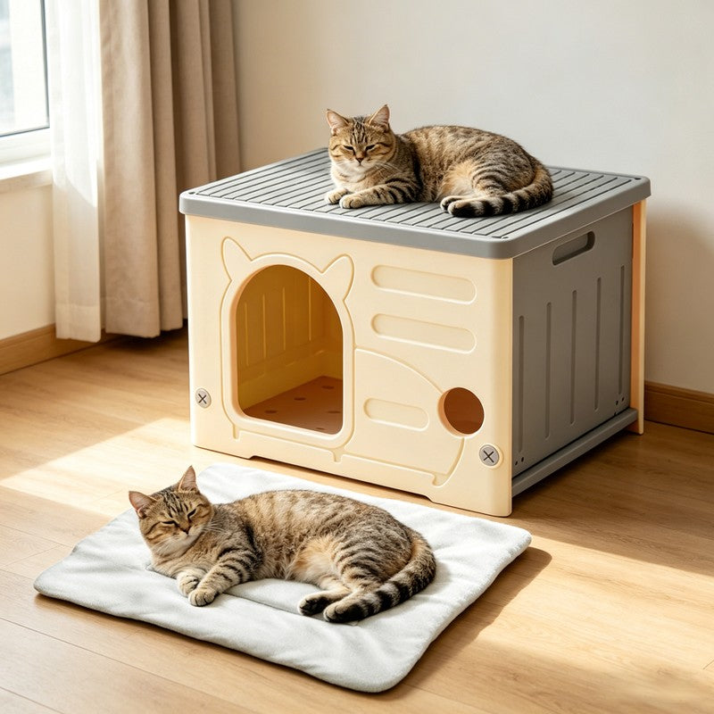 Cat House Cave All-Weather Outdoor Insulated Waterproof Pet Kennel Shelter UK
