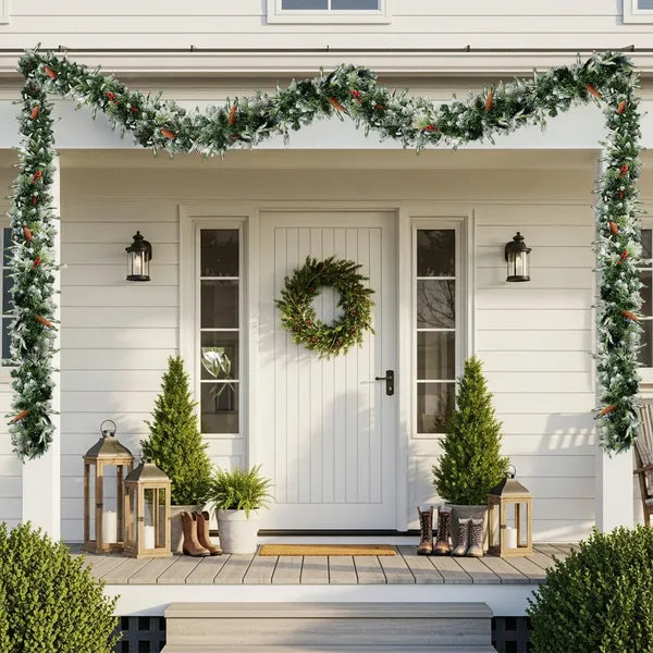 2 Pack 9FT Pré-éclairé Snow Flocked Christmas Garland