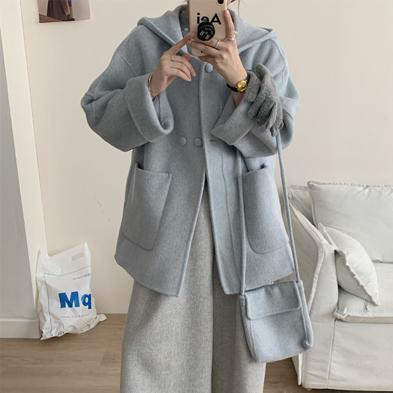 Manteau en laine à capuche alpaga