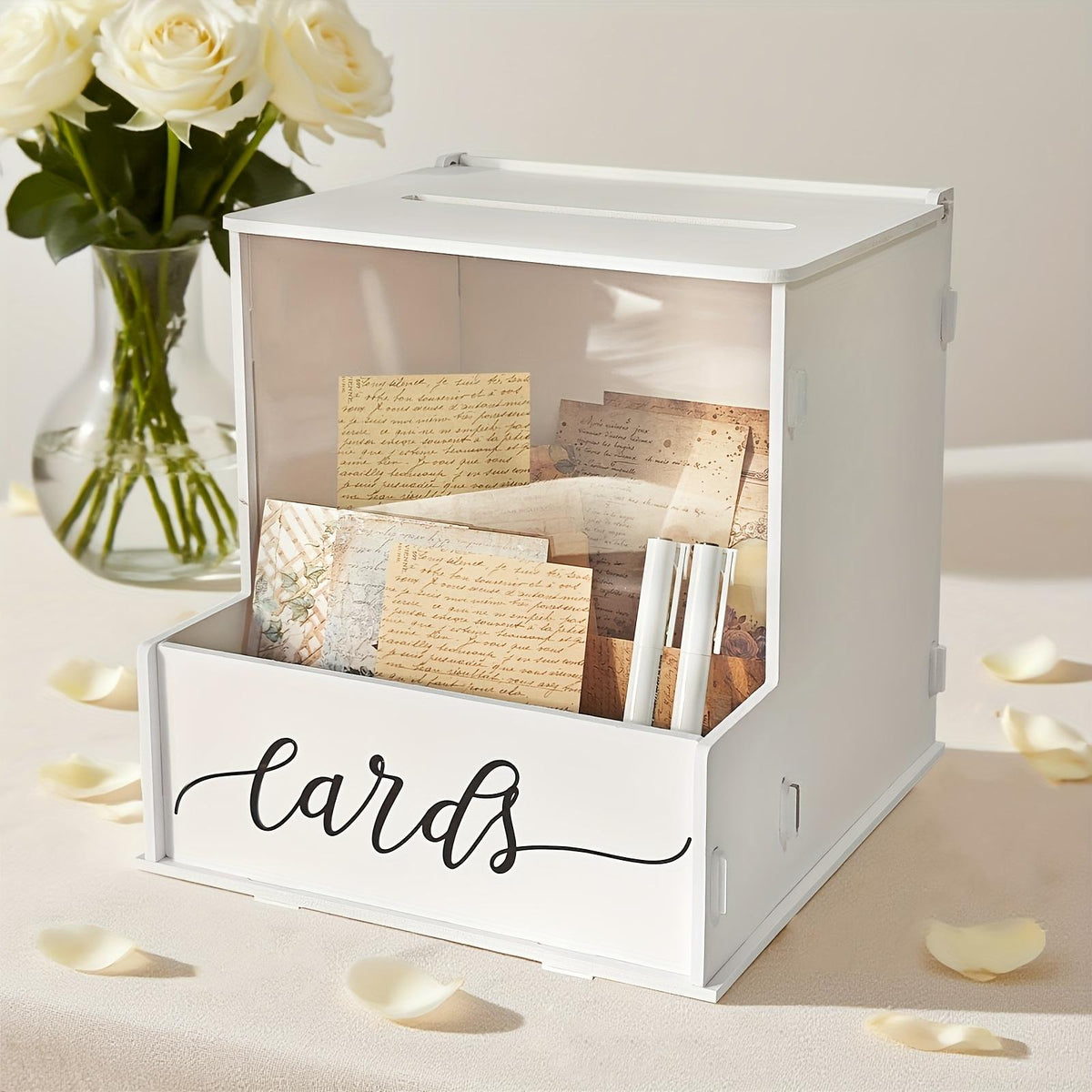 White wedding wishing well with lockable lid