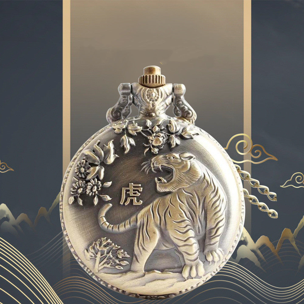 Montre de poche rétro de bronze Vintage Zodiac Quartz