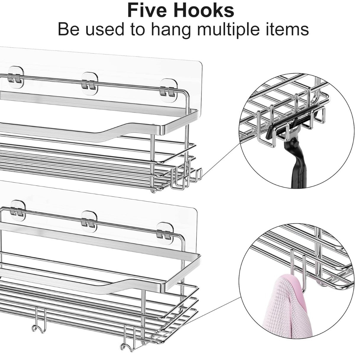 Shower caddy with 5 hooks
