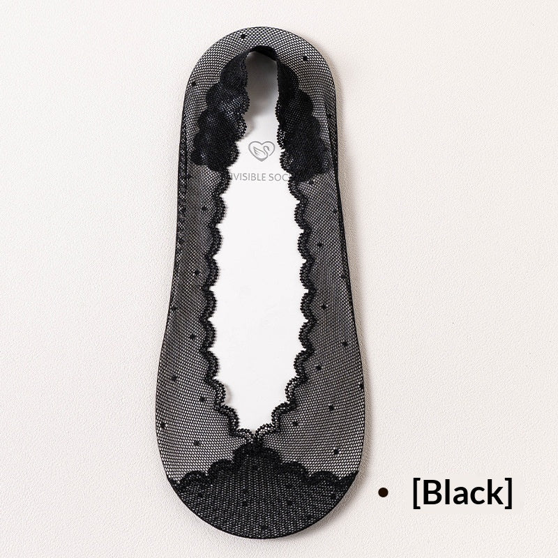 Femmes Dentelle Invisible chaussons sans spectacle avec silicone antidérapant