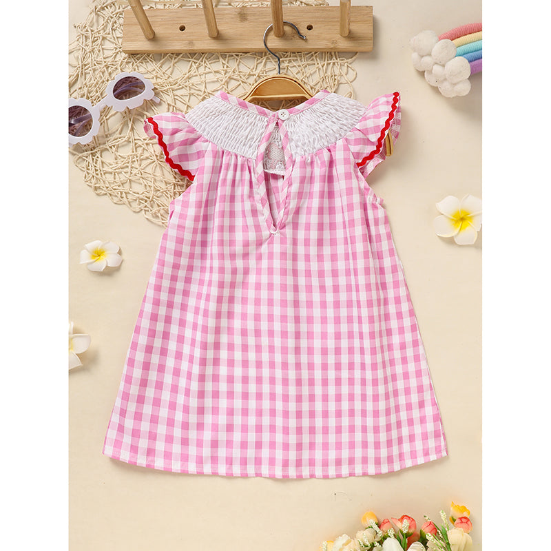 Robe de Saint Valentin pour bébé fille rose avec broderie cardiaque