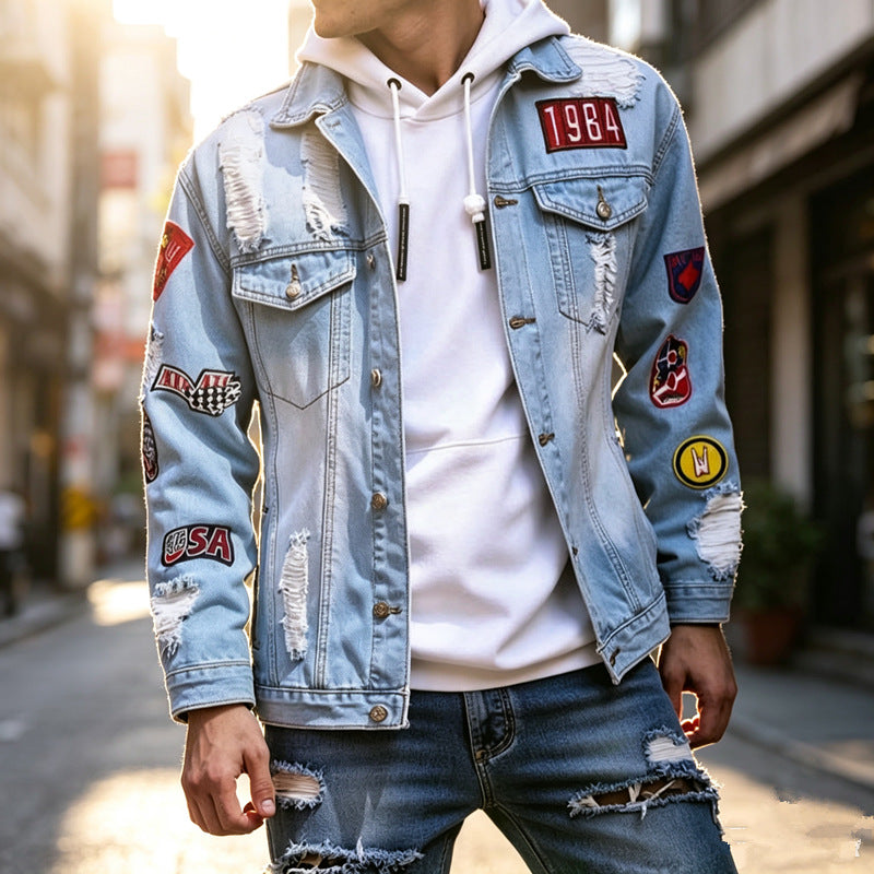 Veste denim pour homme avec manteau européen et américain