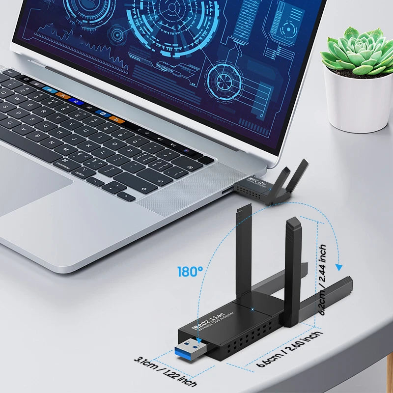 USB 3.0 Adaptateur WIFI sans fil 1300Mbps Long Range Dongle Dual Band 5Ghz Network