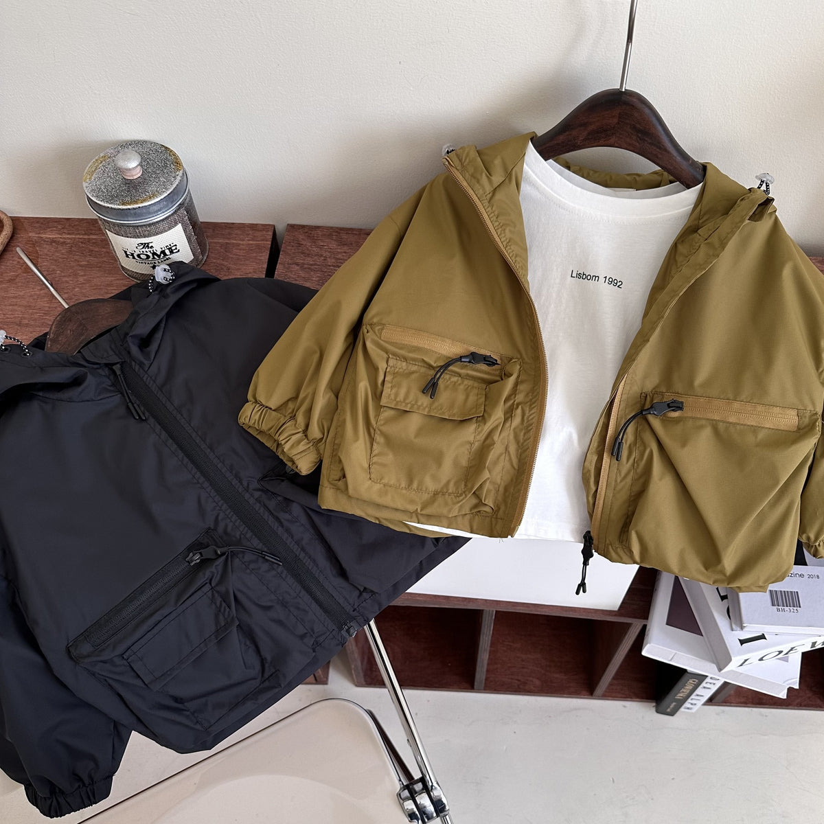 Garçon Solid Color Short Hood Shell Veste