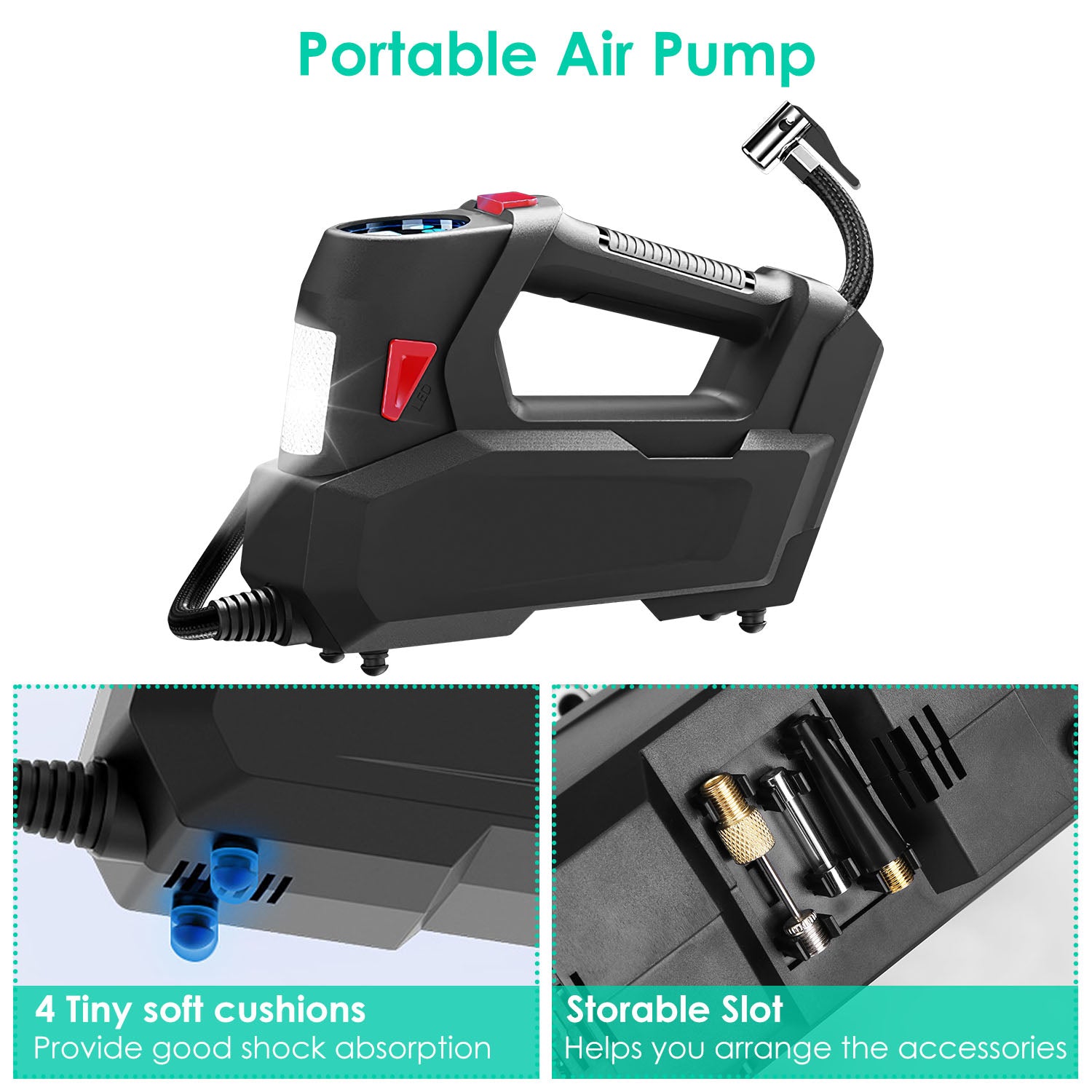 1Pc Gonflateur de pneus portable 120 PSI Gonflateur de pneus à puissance maximale 90W avec affichage numérique