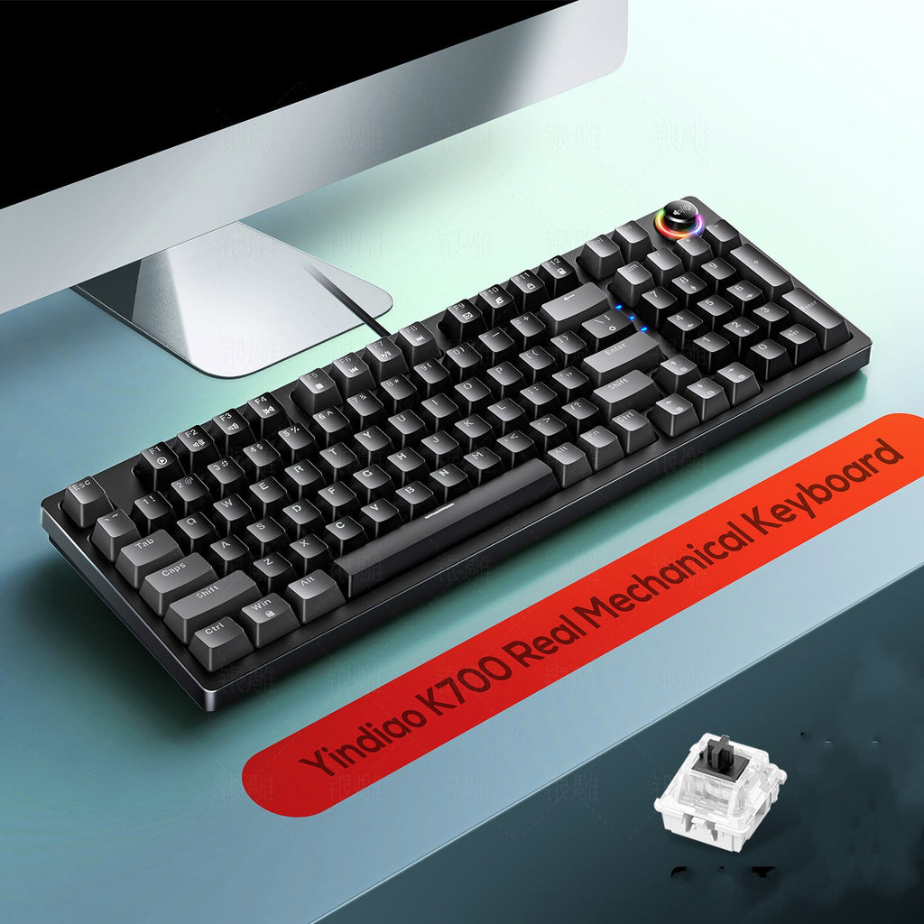 Silver Carving K700 Customized Luminous Mechanical Keyboard Gaming Knob 96 Keys