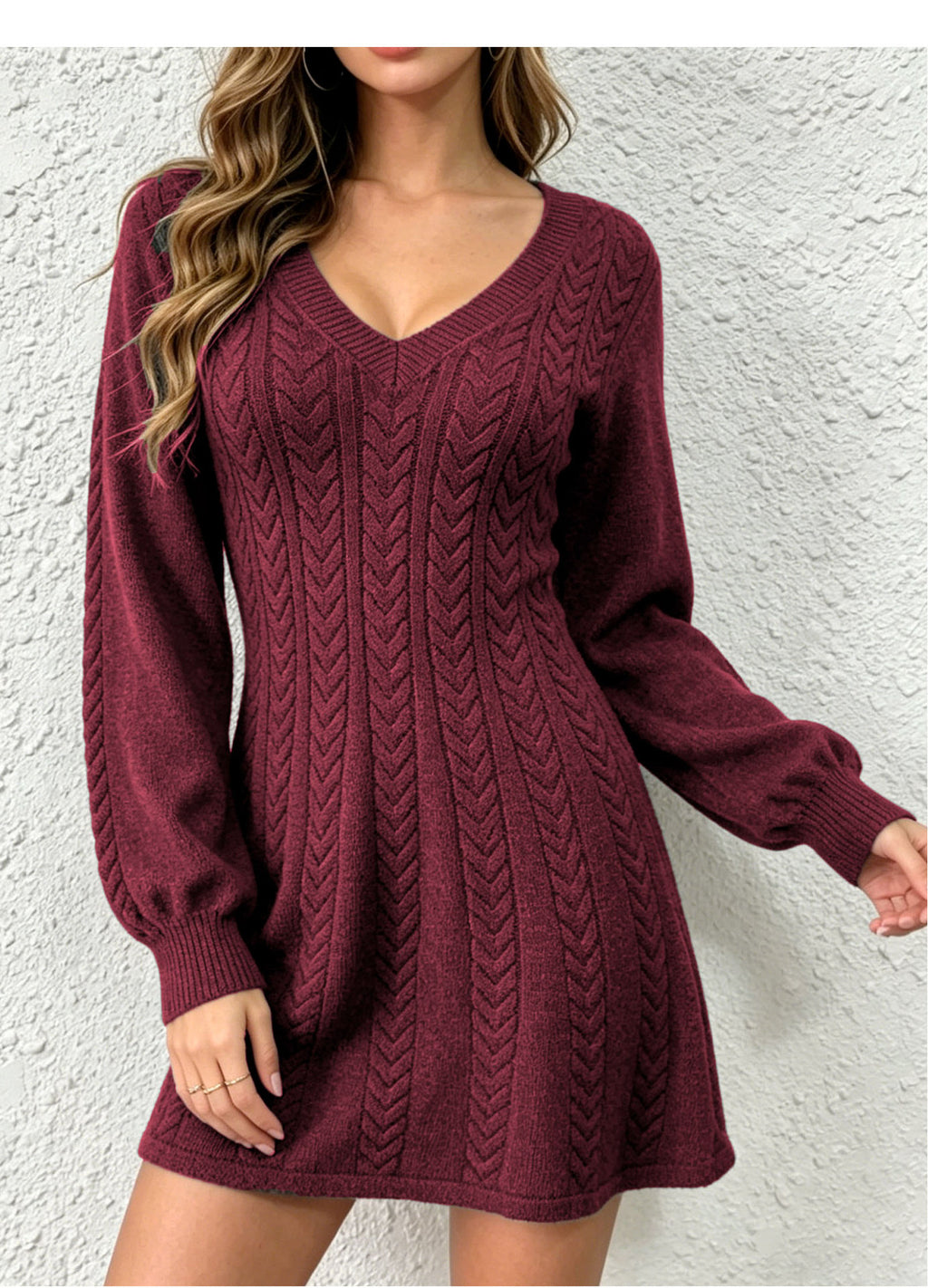 Robe mode en col V en tricot de câble