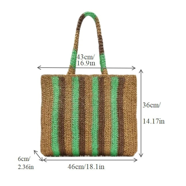 Sac de paille rayée en papier à bloc de couleur