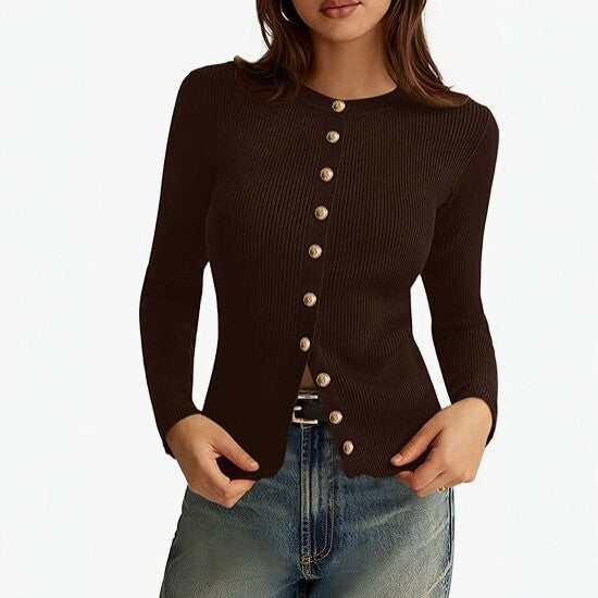 Femmes Manches longues Button-front Knit Cardigan