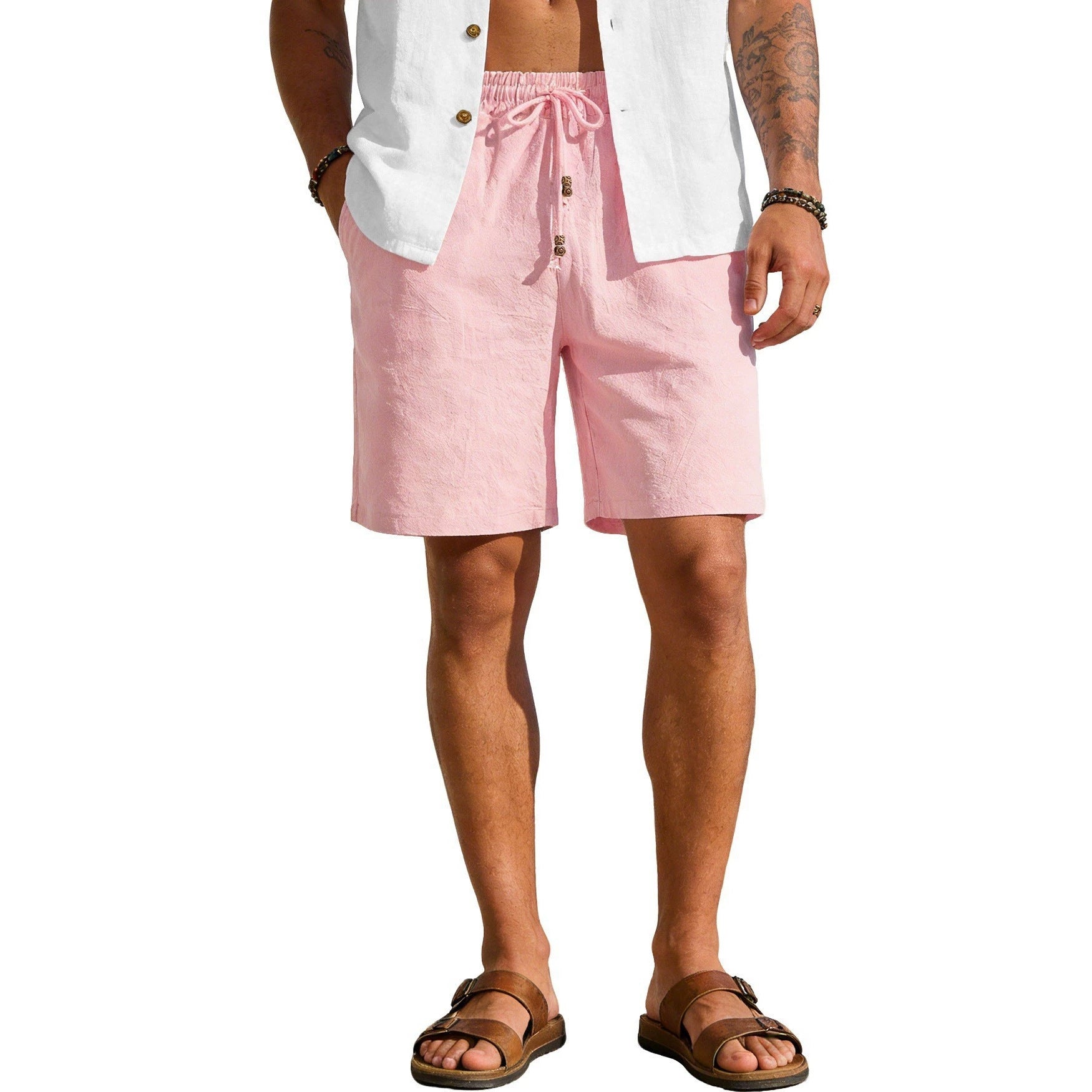 Style d'été homme couleur solide coton et lin Short