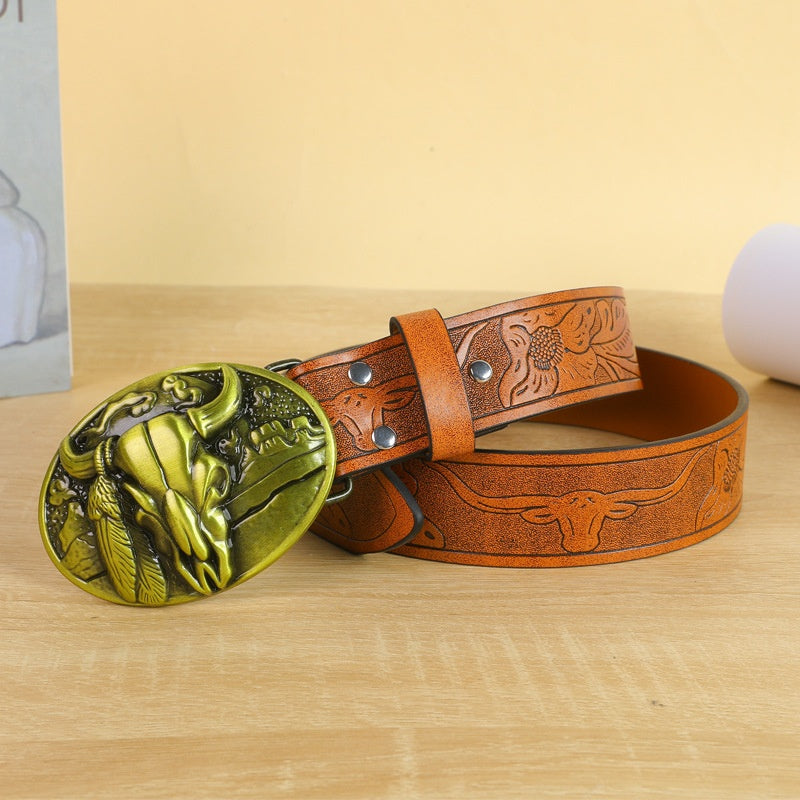 Ceinture de vache boucle tête hommes