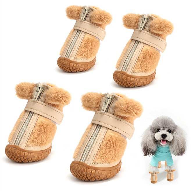 Chaussures de chien d'hiver en peluche bottes de chien mignon oreille décoration protecteurs de pattes pour la marche en plein air
