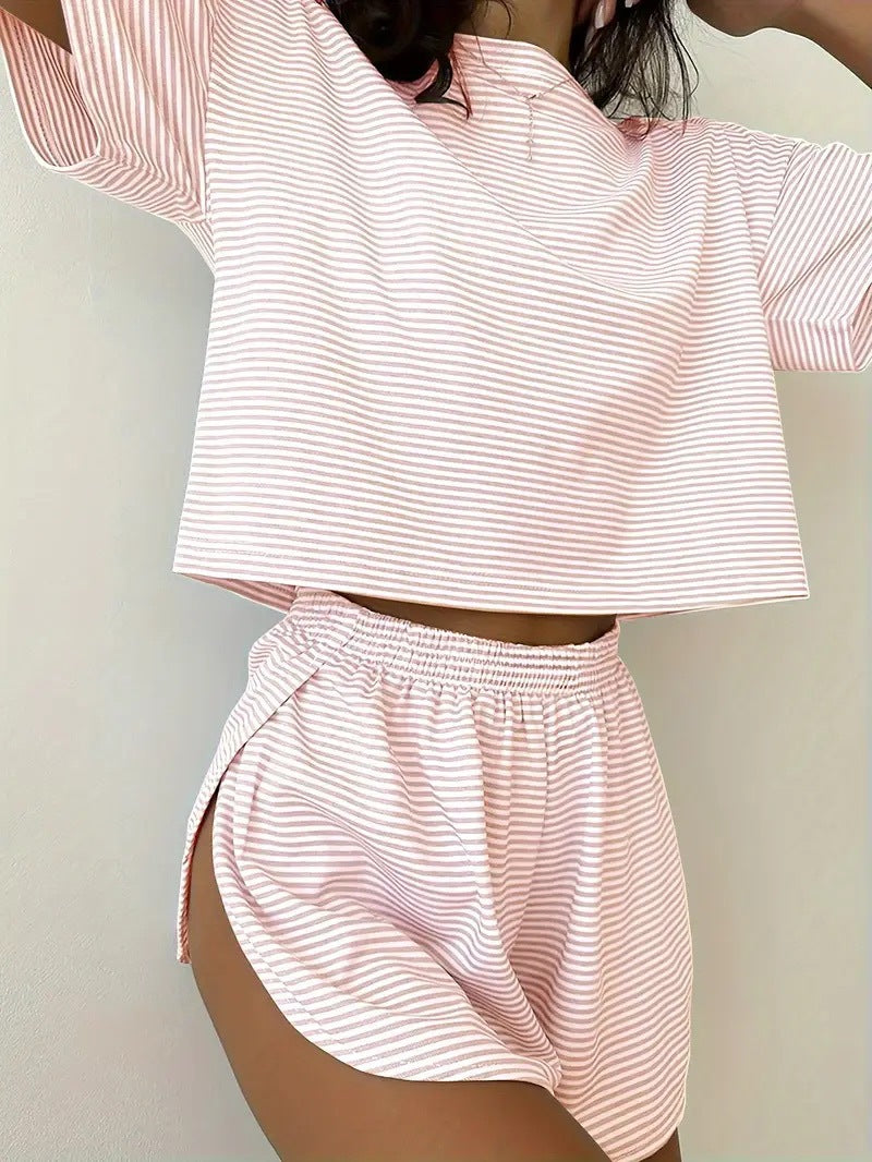Summer Short Sleeve Suit Short Sleeve Suit Square Neck Top Side Slit Suit