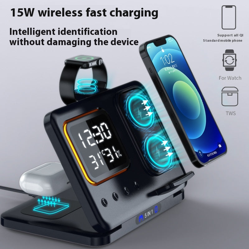 15W sans fil chargeurs Stand 5 In1 LED réveil numérique rapide charge station