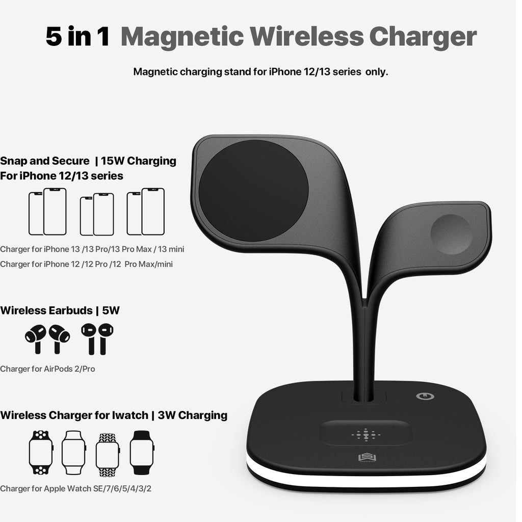 Chargeur de téléphone sans fil magnétique trois en un adapté à l'écouteur