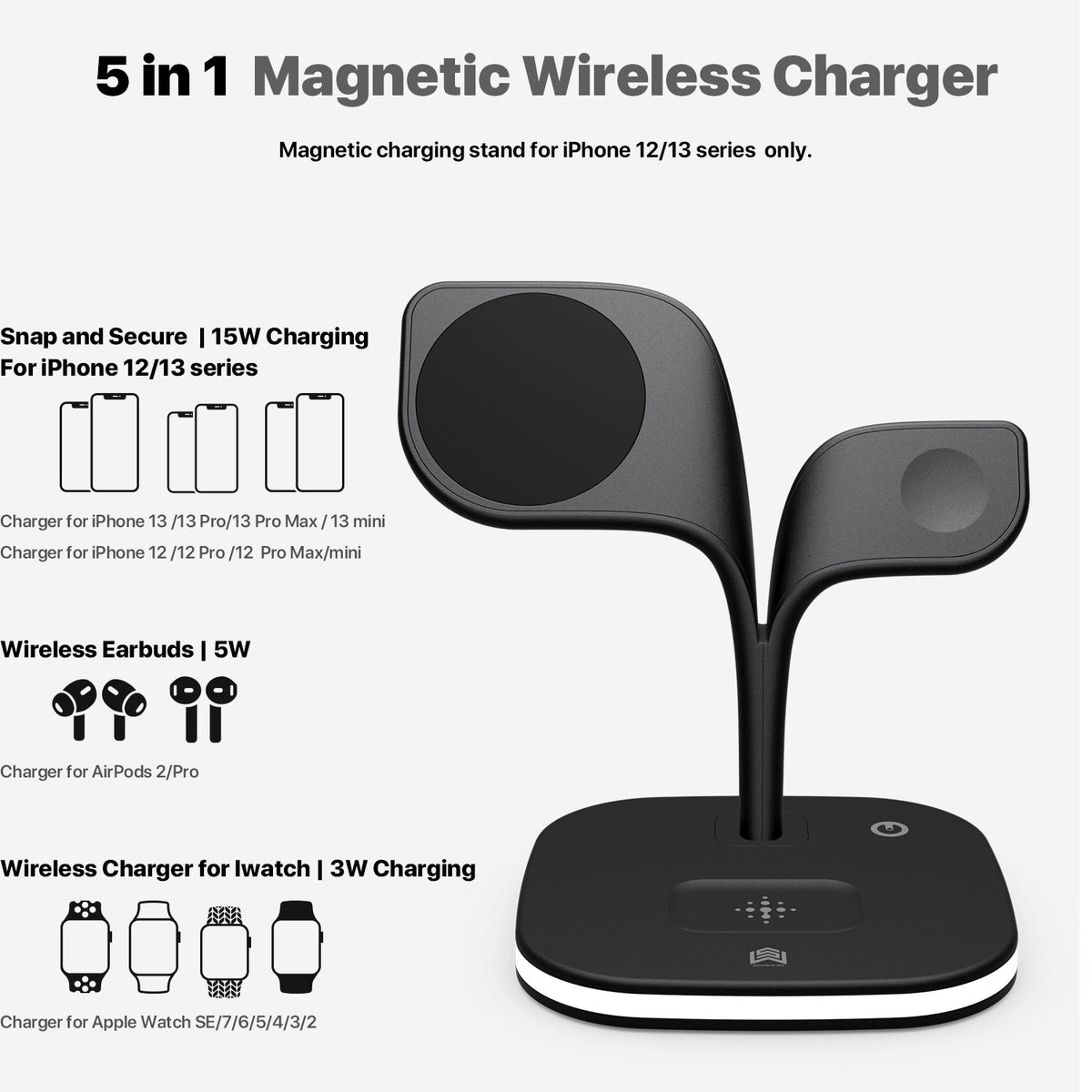 Chargeur de téléphone sans fil magnétique trois en un adapté à l'écouteur