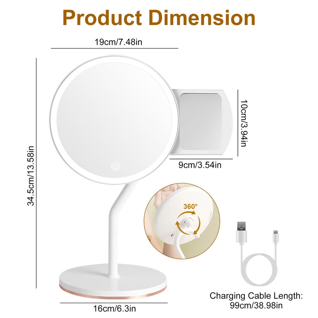 1Pc 7.48En 5X miroir de maquillage lumineux grossissant miroir d'agrandissement variable avec lumières L