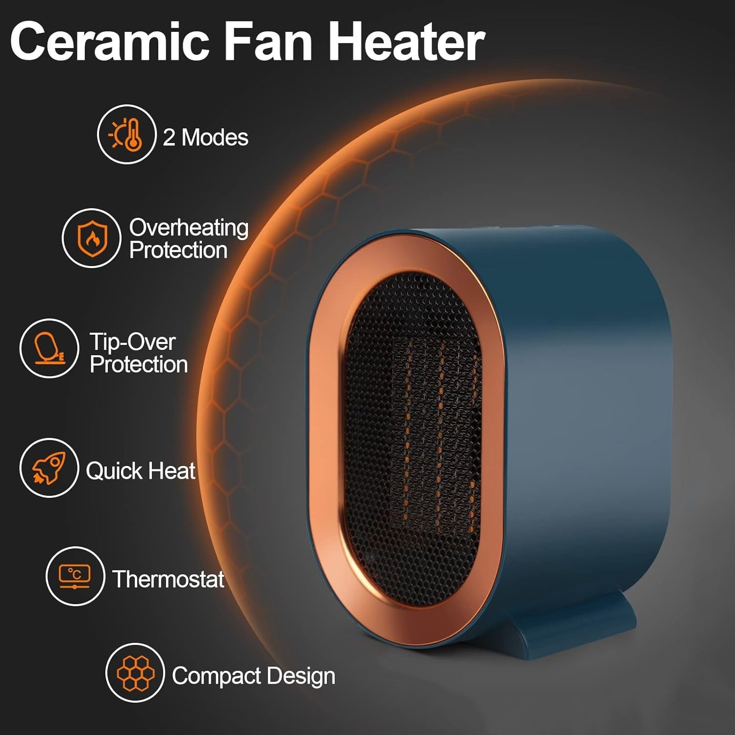 1200W Chauffe-espace électrique Céramique basse énergie Ventilateur de chauffage rapide Télécommande portable