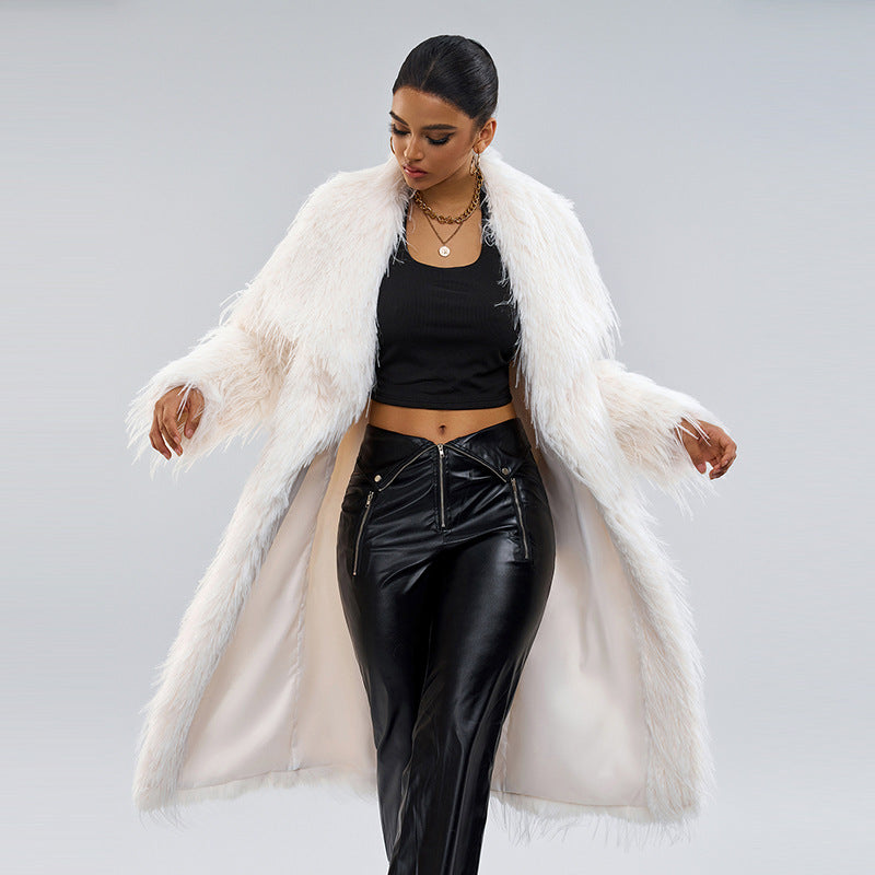 Collar Artificial Fur Top Fur Coat Tempérament de style long pour la navette